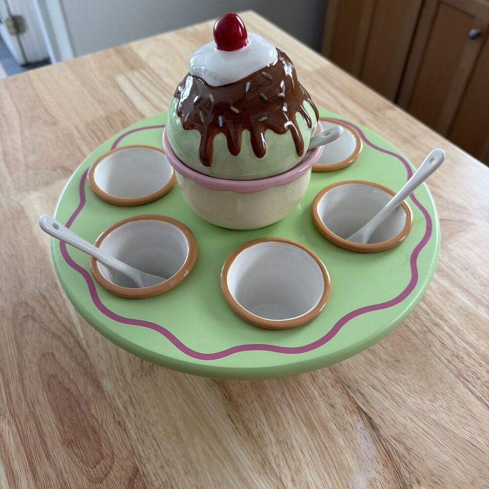 Boston Warehouse Ice Cream Set Carousel Pink Green- So Cute!